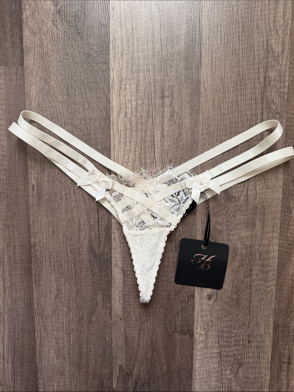 NWT Honey Birdette Delicate Lace Strappy Thong - Ivory